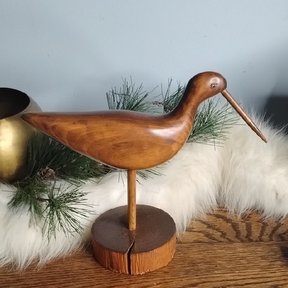 Handcrafted Wooden Bird Shore Sandpiper Sculpture